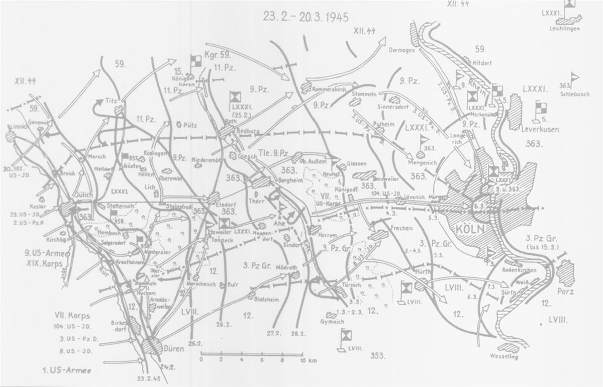 Historische Karte der Region um Bergheim